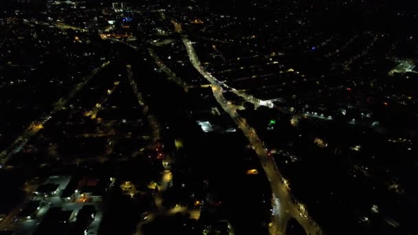 Night Aerial Footage Luton City England Drone Night Flight Luton — Vídeos de Stock
