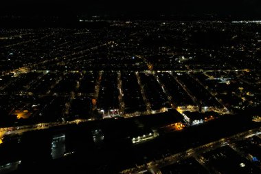 Night Aerial Footage of Luton City of England