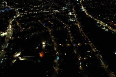 Night Aerial Footage of Luton City of England