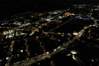 Night Aerial Footage of Luton City of England
