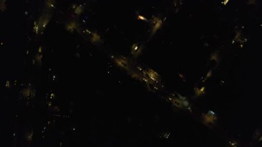 Night Aerial View of Illuminated British City. Drone's Footage of Luton Town of England at Night