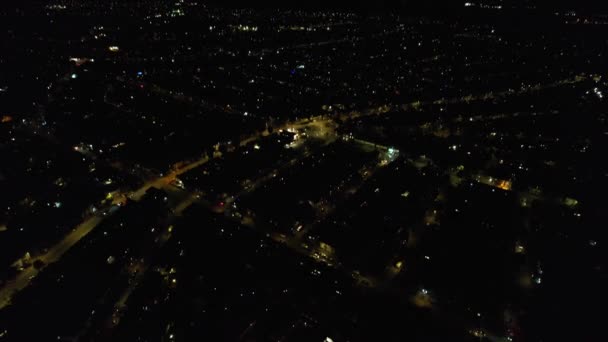 Night Aerial View Illuminated British City Drone Footage Luton Town — Stok Video