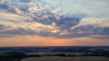 Night Aerial View of Illuminated British City. Drone's Footage of Luton Town of England at Night