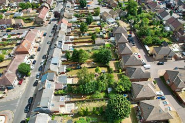 Gorgeous High Angle View of Residentials and Streets of England at Sunset Time