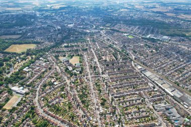 Gorgeous High Angle View of Residentials and Streets of England at Sunset Time