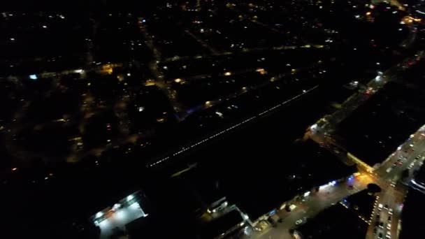 Night Aerial View Illuminated British City Drone Footage Luton Town — Stok video