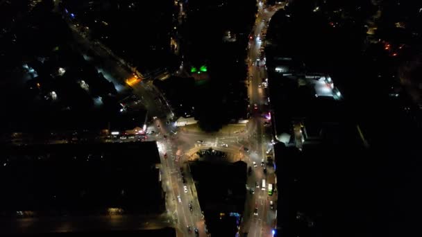 Night Aerial View Illuminated British City Drone Footage Luton Town — Vídeo de stock