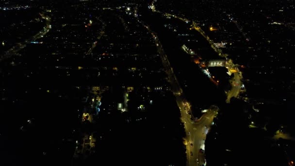Night Aerial View Illuminated British City Drone Footage Luton Town — Stockvideo