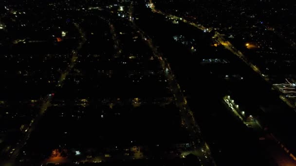 Night Aerial View Illuminated British City Drone Footage Luton Town — Video
