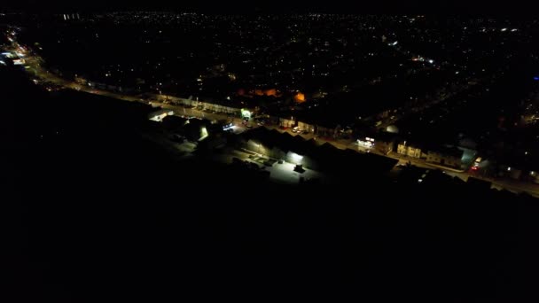 Night Aerial View Illuminated British City Drone Footage Luton Town — Wideo stockowe