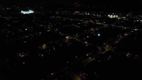 Night Aerial View Illuminated British City Drone Footage Luton Town — Stok video