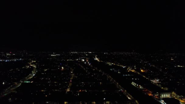 Night Aerial View Illuminated British City Drone Footage Luton Town — Stock videók