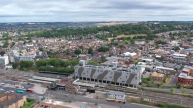 High Angle View of Railway Station and Buildings at Luton City
