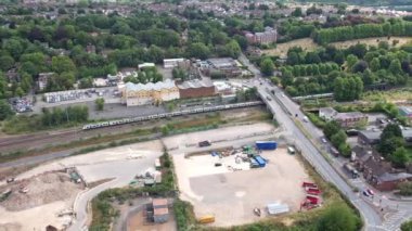 High Angle View of Railway Station and Buildings at Luton City