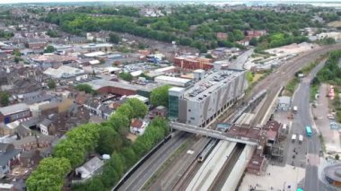 High Angle View of Railway Station and Buildings at Luton City