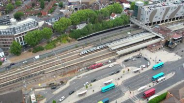 High Angle View of Railway Station and Buildings at Luton City