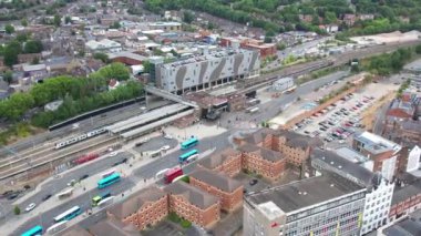 High Angle View of Railway Station and Buildings at Luton City
