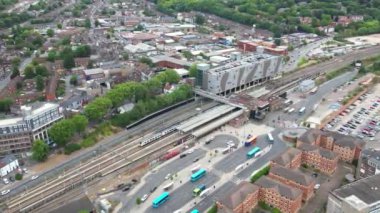 High Angle View of Railway Station and Buildings at Luton City