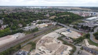 High Angle View of Railway Station and Buildings at Luton City