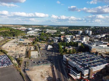 Beautiful View of Central Railway Station and City Centre of Luton England, Luton railway station is located in the town centre and Shopping Mall of Luton,  The Image Captured on 20-8-2022