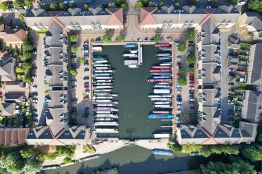 Aerial view of River Side and Boats at Hemel Hempstead Town of England UK