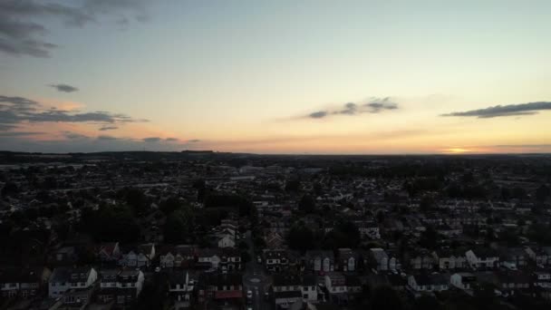 Vackra Flygbilder Över British Town Vid Solnedgången Tid — Stockvideo
