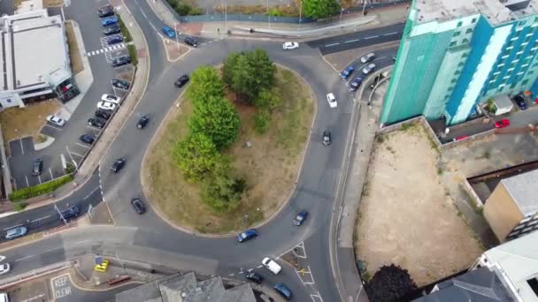 Luchtfoto Van Britse Snelwegen Met Snel Rijdend Verkeer Piektijd Snelwegknooppunt — Stockvideo