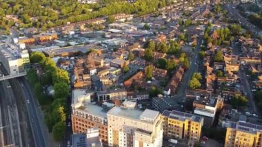 Editorial Use Unreleased Video Clip of City Center of Luton Town of England Great Britain,  This footage was captured on 20th of July 2022. It is famous for Central Railway Station of Luton City, Shopping Mall, Restaurants, Bedfordshire University, 