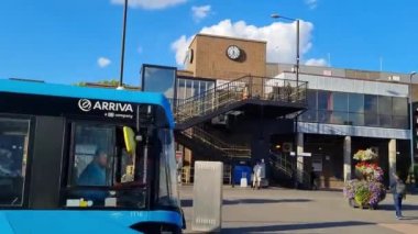 Editorial Use Unreleased Video Clip of City Center of Luton Town of England Great Britain,  This footage was captured on 20th of July 2022. It is famous for Central Railway Station of Luton City, Shopping Mall, Restaurants, Bedfordshire University, 