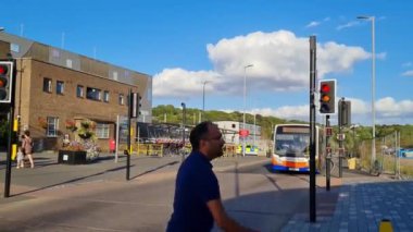 Editorial Use Unreleased Video Clip of City Center of Luton Town of England Great Britain,  This footage was captured on 20th of July 2022. It is famous for Central Railway Station of Luton City, Shopping Mall, Restaurants, Bedfordshire University, 