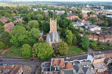 Beautiful High Angle View of St Albans Town Centre of England, Great Britain UK. Residential and downtown buildings image captured on 07th Sep 2022. Drone's point of view.