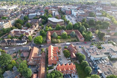 Beautiful High Angle View of St Albans Town Centre of England, Great Britain UK. Residential and downtown buildings image captured on 07th Sep 2022. Drone's point of view.