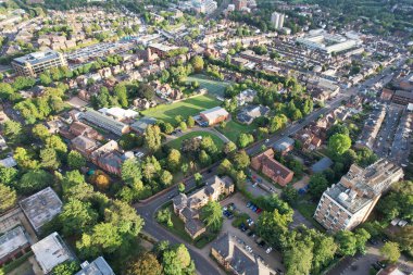 Beautiful High Angle View of St Albans Town Centre of England, Great Britain UK. Residential and downtown buildings image captured on 07th Sep 2022. Drone's point of view.