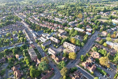 Beautiful High Angle View of St Albans Town Centre of England, Great Britain UK. Residential and downtown buildings image captured on 07th Sep 2022. Drone's point of view.