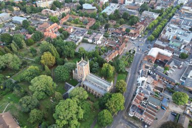 Beautiful High Angle View of St Albans Town Centre of England, Great Britain UK. Residential and downtown buildings image captured on 07th Sep 2022. Drone's point of view.