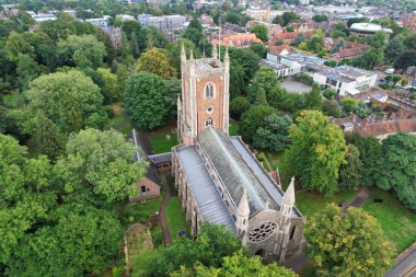 Beautiful High Angle View of St Albans Town Centre of England, Great Britain UK. Residential and downtown buildings image captured on 07th Sep 2022. Drone's point of view.
