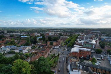 Beautiful High Angle View of St Albans Town Centre of England, Great Britain UK. Residential and downtown buildings image captured on 07th Sep 2022. Drone's point of view.