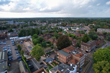 Beautiful High Angle View of St Albans Town Centre of England, Great Britain UK. Residential and downtown buildings image captured on 07th Sep 2022. Drone's point of view.