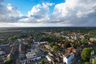 Beautiful High Angle View of St Albans Town Centre of England, Great Britain UK. Residential and downtown buildings image captured on 07th Sep 2022. Drone's point of view.