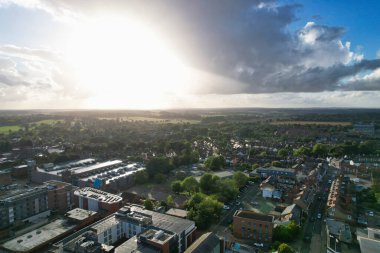 Beautiful High Angle View of St Albans Town Centre of England, Great Britain UK. Residential and downtown buildings image captured on 07th Sep 2022. Drone's point of view.