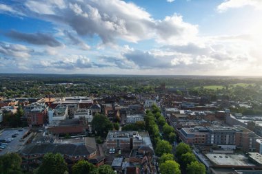 Beautiful High Angle View of St Albans Town Centre of England, Great Britain UK. Residential and downtown buildings image captured on 07th Sep 2022. Drone's point of view.