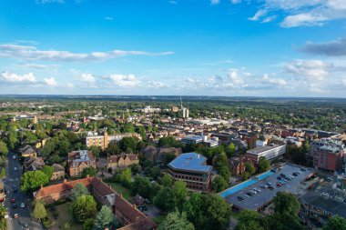 Beautiful High Angle View of St Albans Town Centre of England, Great Britain UK. Residential and downtown buildings image captured on 07th Sep 2022. Drone's point of view.