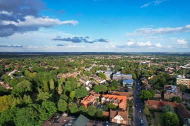 Beautiful High Angle View of St Albans Town Centre of England, Great Britain UK. Residential and downtown buildings image captured on 07th Sep 2022. Drone's point of view.