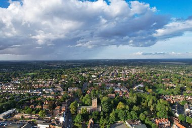 Beautiful High Angle View of St Albans Town Centre of England, Great Britain UK. Residential and downtown buildings image captured on 07th Sep 2022. Drone's point of view.