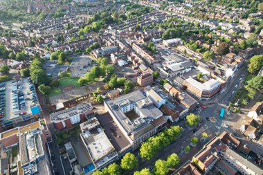 Beautiful High Angle View of St Albans Town Centre of England, Great Britain UK. Residential and downtown buildings image captured on 07th Sep 2022. Drone's point of view.