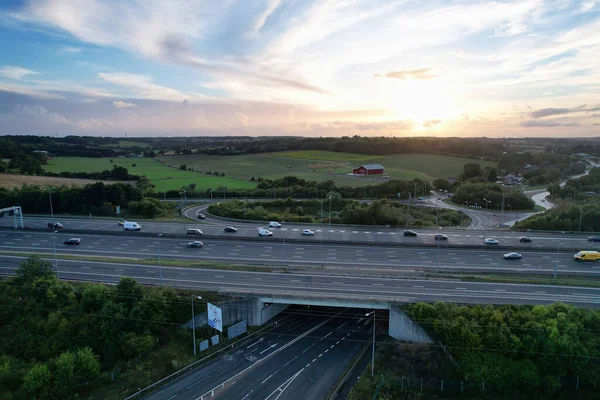 High Angle View British Motorways M25 Interchange Highways Passing Beautiful — 图库照片