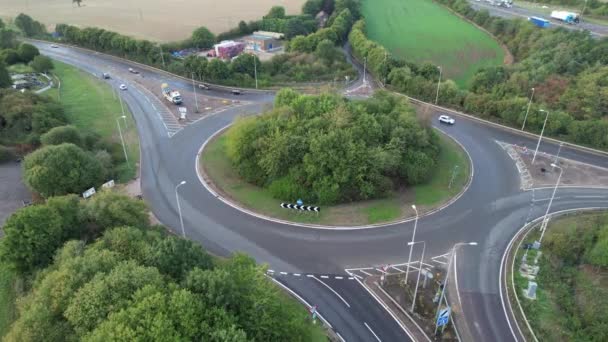 Aerial View British Motorways Fast Moving Traffic Peak Time J11 — 비디오