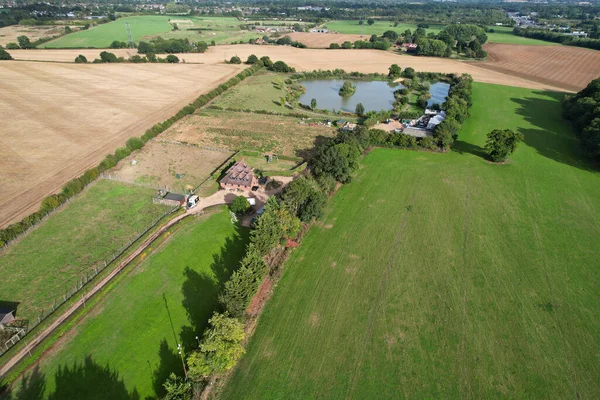 High Angle Footage Aerial View Harvesting Crops Farm View Sunny — 图库照片