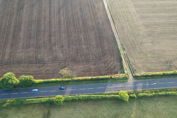 High Angle Footage Aerial View Harvesting Crops Farm View Sunny — Stok fotoğraf