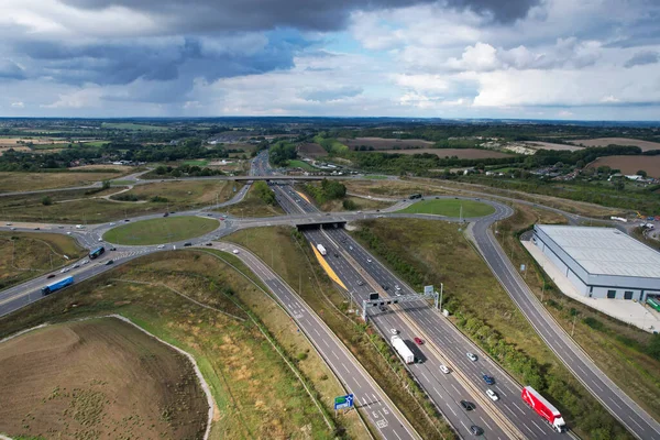 Vacker Antenn Utsikt Över Brittiska Motorvägar J11A Drönare Kamera — Stockfoto